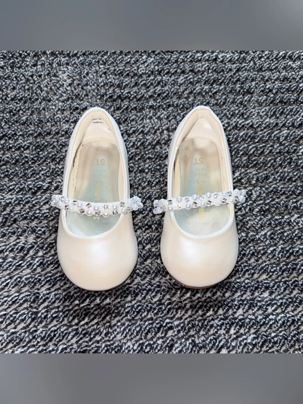 Dream Pairs Girls Size 5 Fashion Dress Flats - Ivory Slip On Rhinestone Shoes